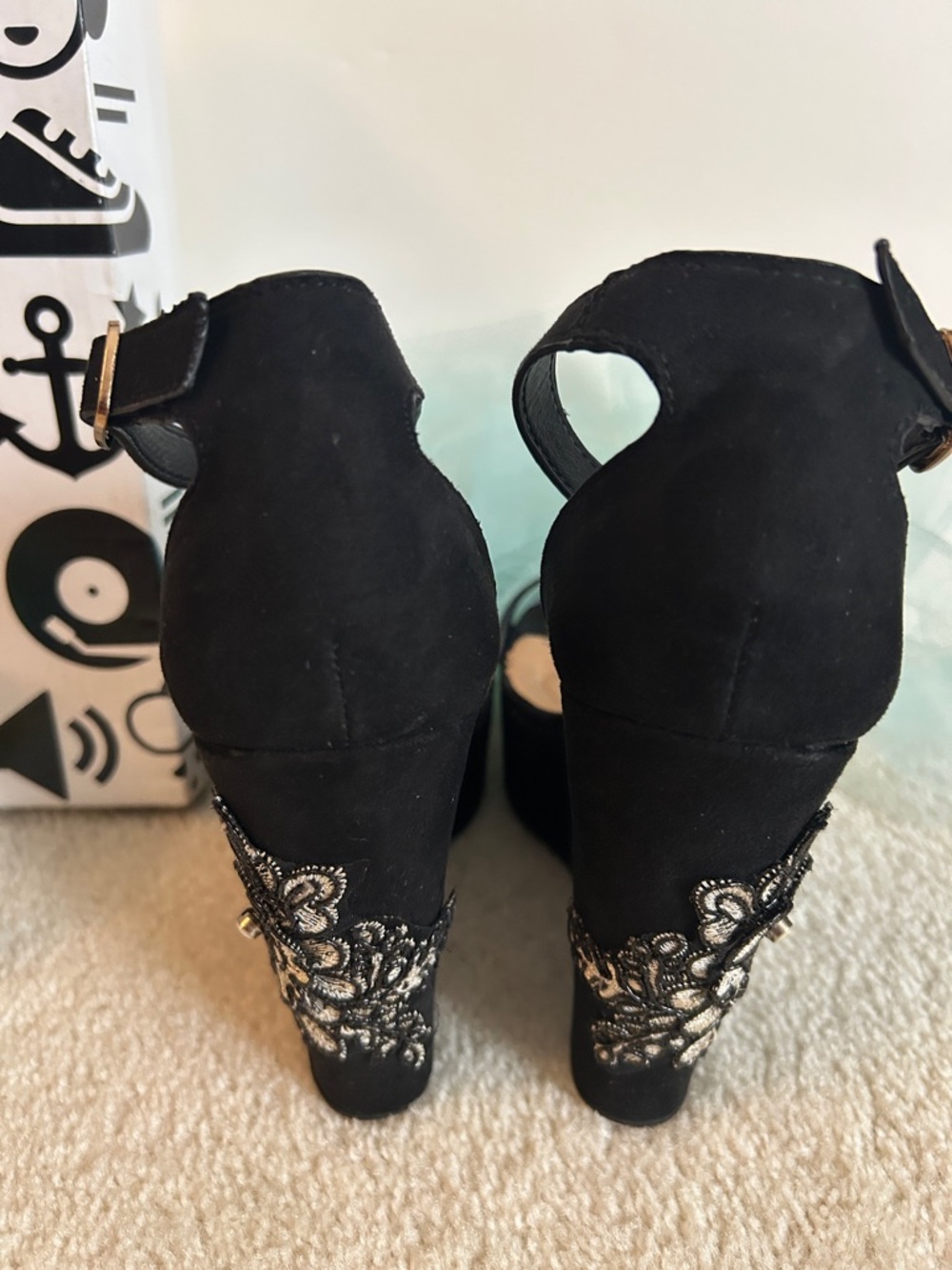 BAMBOO Embellished Ankle-Strap Wedge Sandals Black - Picture 7 of 12